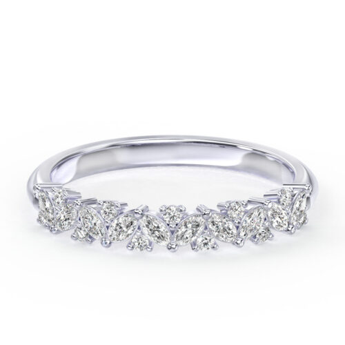 Floral Marquise and Round Wedding Bands