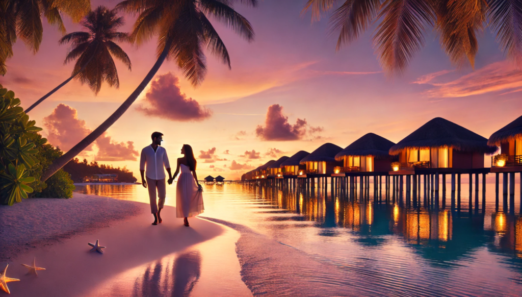 Experience the ultimate romantic escape with a breathtaking sunset beach walk. Perfect for engagements and honeymoons, this idyllic paradise sets the stage for unforgettable moments.